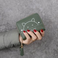 呆萌貓咪短款流蘇錢包女時尚可愛女學生零錢包多卡位卡包女硬幣包