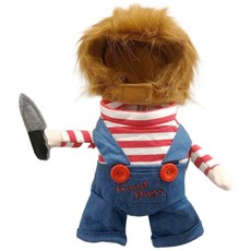 SassyDog 寵物 恰吉 站立裝, 棕色 + 牛仔藍, 1件