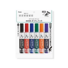 【CHL】PENTEL KNOCKLE 飛龍 EMWL5BF6ST 直液式白板筆 太字 圓頭彈力筆尖 六色組, 1個, 太字 6色組