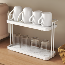 깔끔한 물빠짐 2단 컵 선반 건조대 수납대 정리대, 1개, 화이트