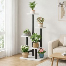 JS리빙 거실 인테리어 화분 받침대 4단 실내 스탠드 식물 정리대 선반 대형 철제 테라스 화분랙 다이 블랙 화이트 베란다 다육이 화분 선반대 @VM$WF0506_EWF, 화이트&블랙