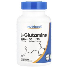Nutricost L-Glutamine 800mg Capsules 뉴트리코스트 L-글루타민 800mg 캡슐, 30정, 4개