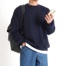 지지블랙 로먼 오버핏 골지 라운드 니트 맨투맨 빅사이즈