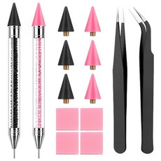 2팩 라인스톤 피커 툴 도트 펜 6개의 왁스 팁 라인스톤용 펜슬 크리스탈 다이아몬드 픽업 도구 보석 어플리케이터 눈부신 DIY 네일 아트 공예용 151689, 2팩 라인스톤 피커 툴 도트 펜, 6개의 왁스 팁, 라