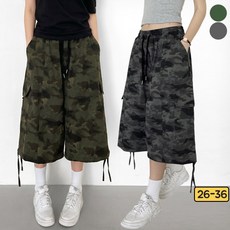 바비팩토리 여성 밴드 카모 밀리터리 버뮤다 팬츠 투웨이 카모플라주 와이드핏 반바지