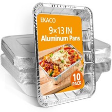 EKACO 뚜껑이 있는 22.9 x 33cm(9 x 13인치) 알루미늄 팬 튼튼한 일회용 알루미늄 호일 팬 10팩 일회용 팬 두꺼운 일회용 트레이 하프 사이즈 틴 팬 호일, 1개