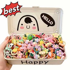 40개 랜덤 대용량 유아고무줄 어린이 여아 안아픈 머리끈 작은 아기고무줄 무매듭 귀여미캐릭터머리끈 랜덤발송