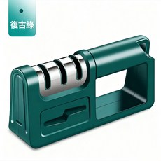 三段式金剛石磨刀器 菜刀剪刀磨刀架, 1個, 新款【刀剪兩用】-復古綠