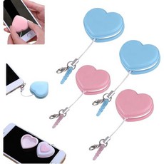 하트 모양 휴대폰 화면 클리너 2026년 신형 마카롱 모바일폰 화면 닦이 휴대용 및 재사용 가능한 모바일 화면 청소 천 세척 가능한 펜던트 휴대폰 목걸이 청소 브러시, 4pcs, pink+sky blue