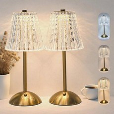 LCZYUYU 크리스탈 테이블 램프 터치 컨트롤이 가능한 5000mAh 충전식 3가지 색상 온도 희미한 밝기 침실 주방 야외용 매트 알루미늄 조명 레트로 골든 대형 2Pc, Fsahion Gold, Large-2Pc