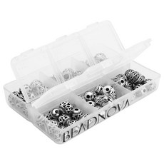 BEADNOVA 60pcs 무료 플라스틱 용기 믹스 로트 박 BEADNOVA 60pcs 8mm Tibetan Silver Round Hollow Spacer Charm Beads