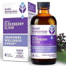 Bold Botanica Elderberry Elixir – 65x 농축 추출물 - 무설탕 어린이 친화적 면역 지원을 위한 아로니아 베리가 함유된 블랙 엘더베리 시럽 118ml, 1개