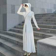 DFMEI 防曬衣女夏季冰絲透氣全身長款防紫外線防曬服薄外套防曬服連衣裙, M 【建議100-120斤】