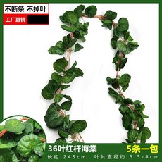 仿真葡萄葉藤蔓 爬山虎藤條 常青藤 葉子綠蘿植物假綠葉吊頂裝飾 綠植裝飾, 36葉紅杆海棠（5條裝）, 1個