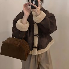 앤드스타일 여성용 유엘 더플 스웨이드 양털 후드 무스탕 자켓 263880