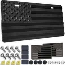 BGGTMO 미국 국기 번호판 - 장식용 전면 번호판 3D 미국 국기 패턴이 있는 애국 ABS 플라스틱 자동차 태그 커버 매트 블랙에 광택 나사 금속 데칼 포함, Plastic Front License Plate