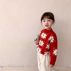 兒童毛衣 韓版立體雪花紅色上衣 年服