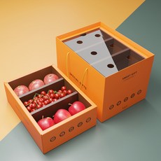 마음결 과일 포장 박스, 풀세트(박스2 쇼핑백1), 1개, 오렌지