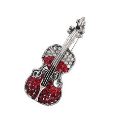 캐주얼한 정장 의상 합금 액세서리를 위한 스타일리시한 라인스톤 바이올린 핀 레트로 스타일의 뮤지컬 주얼리 문구, 빨간.