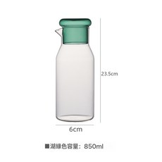 DIU 一人飲大容量果汁杯 帶炫彩杯蓋家用辦公室泡茶 高硼矽玻璃冷水壺, 1個, 綠色:850ml, 1L