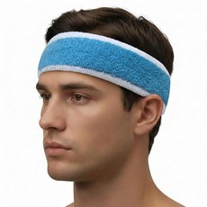 COUVER 매우 두꺼운 긴 면 스웨트밴드 - 확장 사이즈 튼튼한 운동용 테리 천 머리띠 1개 레드/블루/레드, 화이트 / 스카이 블루 / 화이트