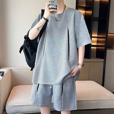 男士夏季套裝 短袖個性铆釘寬鬆運動休閒兩件式設計感套裝