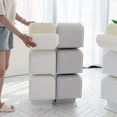 페블 분리수거함 3단 원터치오픈, 크림화이트