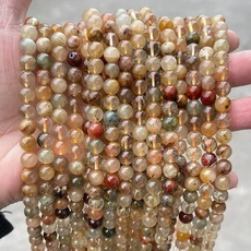 자연 혼합 루틸 쿼츠 비즈 라운드 루즈 스페이서 헤어 크리스탈 스톤 쥬얼리 만들기 Diy 팔찌 액세서리 제작, Mixed Rutilated, 6mm approx 60pcs