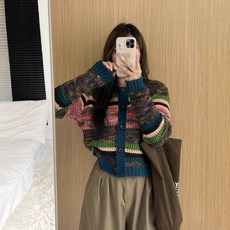 2024년 라운드넥 레이어드 기본 니트 가디건 가을 겨울 여성용 짧은 니트 가디건, S, 컬러 매칭