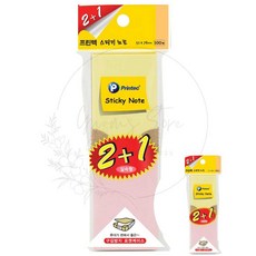 프린텍 파스텔스티키노트 노랑 핑크 파랑 51x76mm 2+1 실속형 필기용 알뜰형 연락처 메모 재접착 포켓 문구