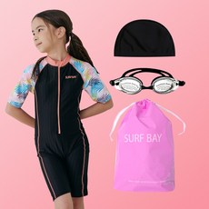 서프베이 여아 반팔올인원 생존수영복 세트