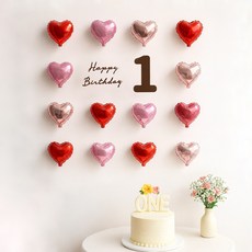 해피제이니 펠트 생일레터링 미니하트 풍선 20개 생일 파티용품 세트, 1세트, 레드 1번