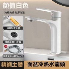 精銅主體 臉盆冷熱水龍頭, 1個, 【啞光白】冷熱雙控 蜂窩起泡/柔和增壓