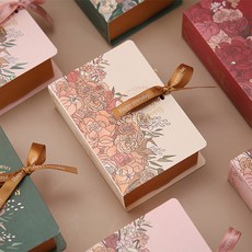 리본 빈티지북 구디백 사탕 초콜릿 쿠키 간식 종이 포장 상자, 1개, 와인레드