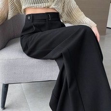 Vezri 여성용 봄 여름 고급 하이웨스트 날씬해 보이는 일자핏 늘어짐 와이드 팬츠 정장 바지