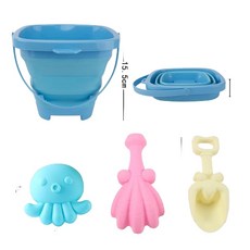 FUNNY TOYS 兒童折疊桶沙灘玩具挖沙工具套裝, 折蠡桶 1902 - 1方形藍, 210g, 1個