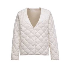 고급 깔깔이 브이넥 이너 오리털 슬림 베스트 경량 숏패딩 아이보리 S