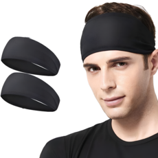 남녀공용 스포츠 요가 러닝 땀흡수 탄력 기능성 헤어밴드 2P세트, 2개, 블랙