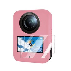 FJIASTB DJI Osmo 360 카메라용 케이스 강화 유리 액정보호필름이 있는 부드러운 실리콘 커버 충격 방지 방수(핑크), FJIASTB DJI Osmo 360 카메라용 케이스,