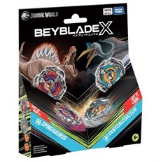 TAKARA TOMY BEYBLADE X 侏羅紀世界 戰鬥陀螺套組, BXG-41, 棘龍&翼龍套組(一組兩顆附發射器), 正版侏儸紀戰鬥陀螺 Beyblade X, Takara Tomy, 1套