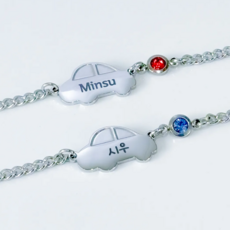 써지컬스틸 미아방지팔찌 자동차 탄생석 아기 유아 어린이 각인, 1개, 4월 다이아몬드