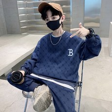 비비키드 주니어 남아 봄 가을 초중생 B 패턴 자수 상하복 세트 초중생 긴팔 초등생 긴바지 세트 (7866)