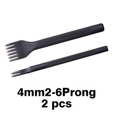 WUTA-가죽 공예 치즐 구멍 펀치 도구 4mm 1 + 2 4 6 세트 다이아몬드 포인트 블랙 찌름 철 가죽 스티칭, 4mm 2-6 Prong-(2pcs)