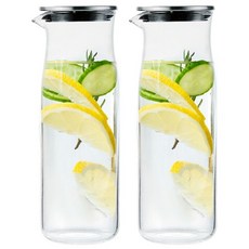 솔레이 스텐뚜껑 내열유리 냉장고 물병 보틀, 2개, 1000ml, 투명