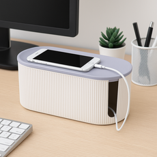 하스몰 투톤 컬러 멀티탭 템바보드 케이블 박스 정리함, 그레이 화이트, 1개