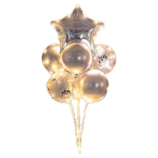 氣球支架組 派對佈置桌飄套組, 閃耀銀星桌飄套組（氣球+支架+1米燈）