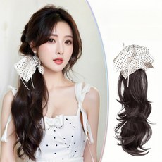 믹스알리 포니테일 가발 도트 새틴 집게핀 롱웨이브 가발 45cm, 1개, 02 다크브라운