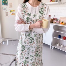 린넨롱 옆트임앞치마 예쁜원피스앞치마 장금이에이프런 카페바레스타 꽃집 플로리스트 해방타운, 1  들꽃 에이프런﻿ (아이보리), 1개