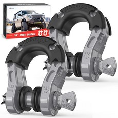 Nilight - 90052B 2팩 1.9cm(3/4인치) D링 섀클 4.75톤(9500파운드) 용량 2.2cm(7/8인치) 핀 포함 튼튼한 오프로드 복구 섀클 아이솔레이터, Silver Gray-31 Ton Mega