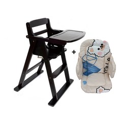 베이비캠프 월넛 유아용 식탁의자와윙쿠션 세트, 그레이